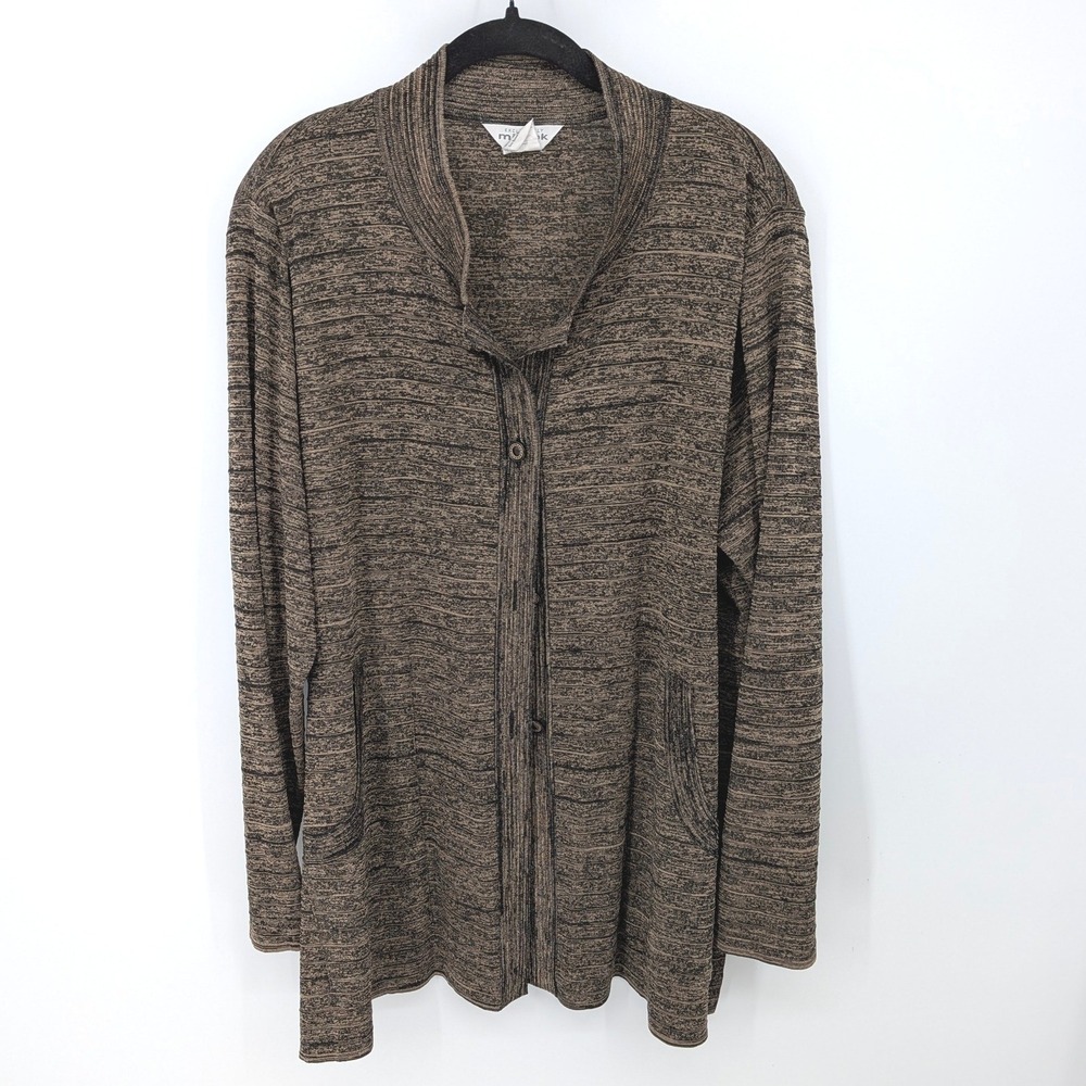 Misook Knit Cardigan Jacket Womens 2X Brown Button Front Pockets‎ Mature Office